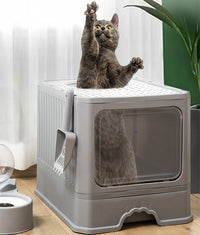 HKM-126099 Foldable Cat Litter Basin with Double Doors - Available in Multiple Colors