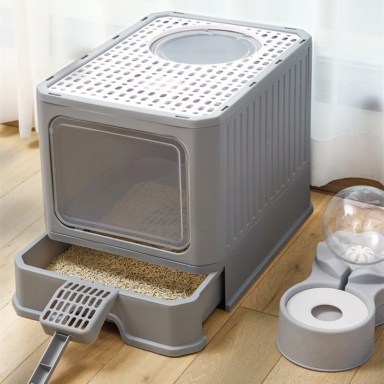 HKM-126099 Foldable Cat Litter Basin with Double Doors - Available in Multiple Colors