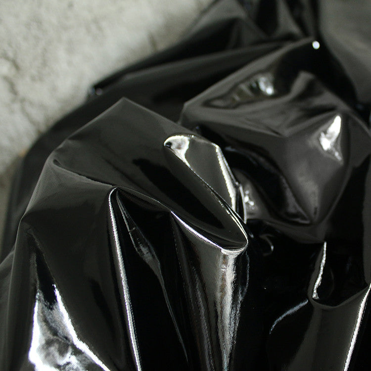 HKM-126099 High Gloss Sparkling Stretch Leather Waterproof Fabric for Clothing - Black & White Options Available