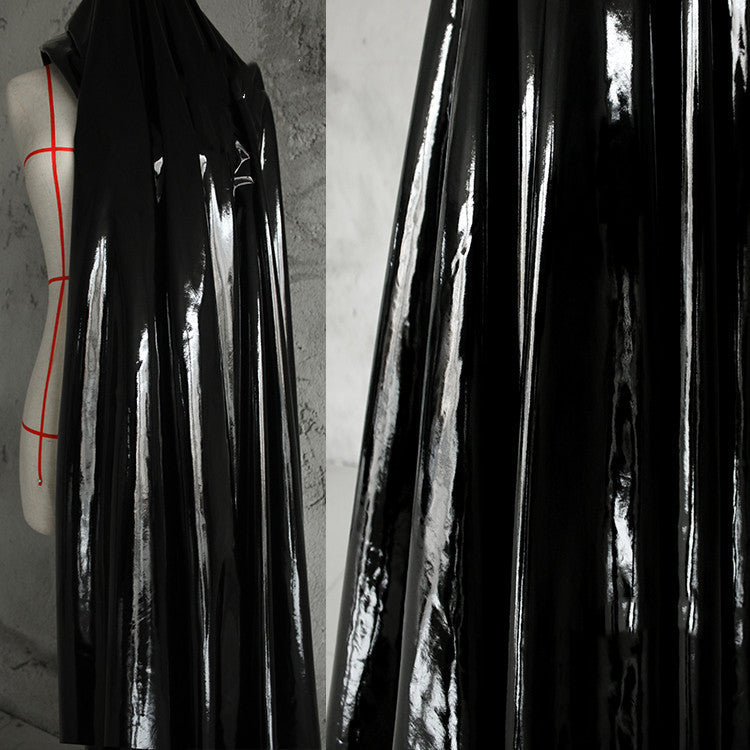 HKM-126099 High Gloss Sparkling Stretch Leather Waterproof Fabric for Clothing - Black & White Options Available