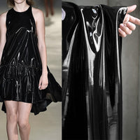 HKM-126099 High Gloss Sparkling Stretch Leather Waterproof Fabric for Clothing - Black & White Options Available