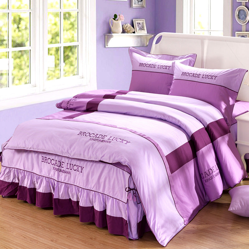 HKM-126227 Solid Color Cotton Bed Skirt Set of Four for 1.5m to 2.0m Beds