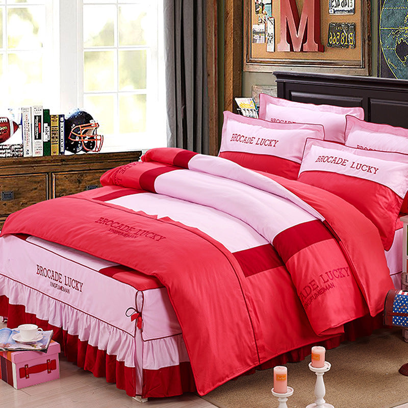 HKM-126227 Solid Color Cotton Bed Skirt Set of Four for 1.5m to 2.0m Beds