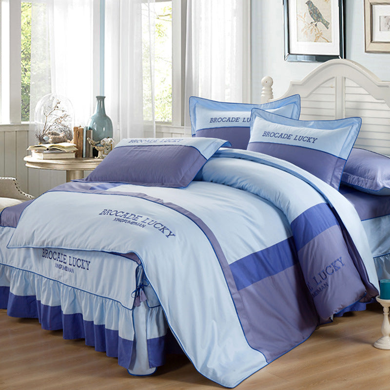HKM-126227 Solid Color Cotton Bed Skirt Set of Four for 1.5m to 2.0m Beds