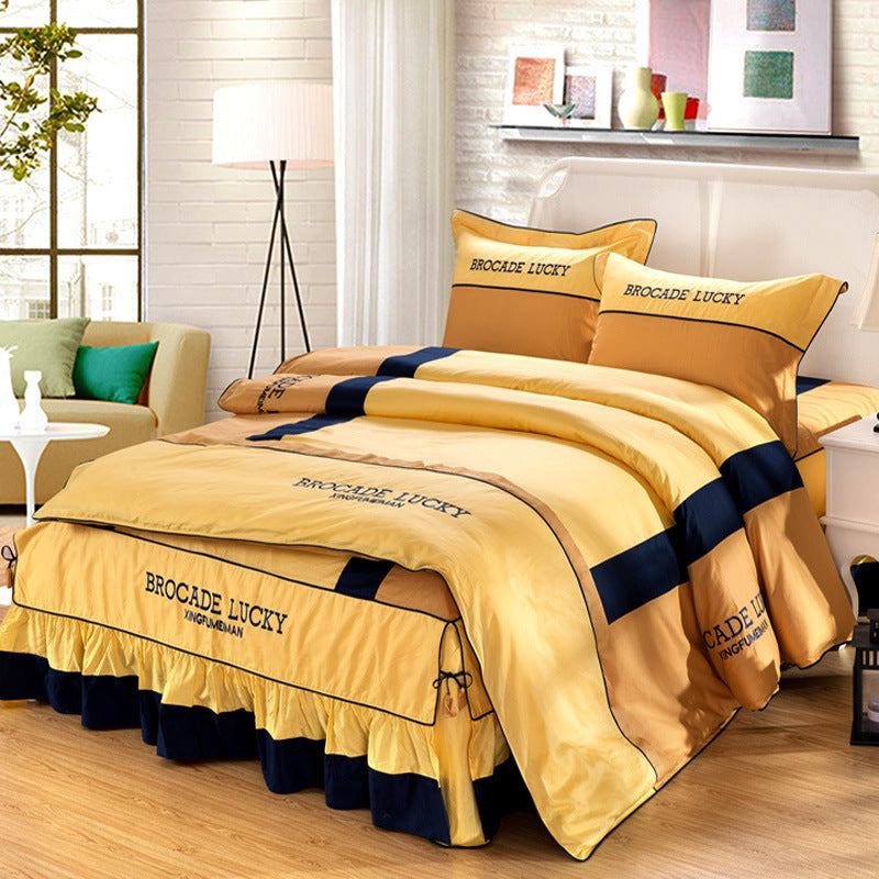 HKM-126227 Solid Color Cotton Bed Skirt Set of Four for 1.5m to 2.0m Beds