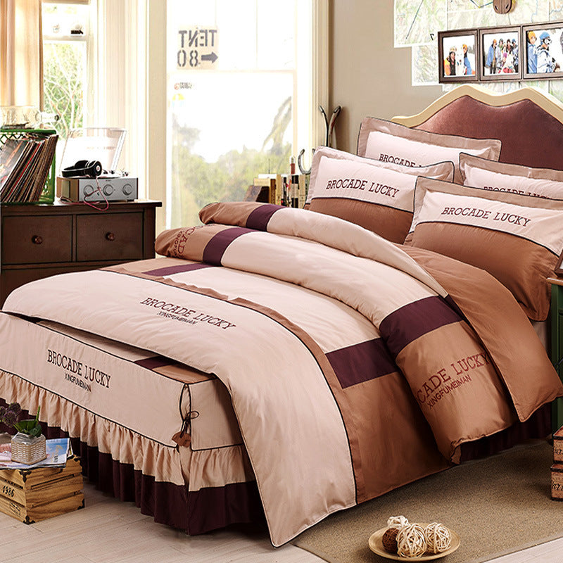 HKM-126227 Solid Color Cotton Bed Skirt Set of Four for 1.5m to 2.0m Beds