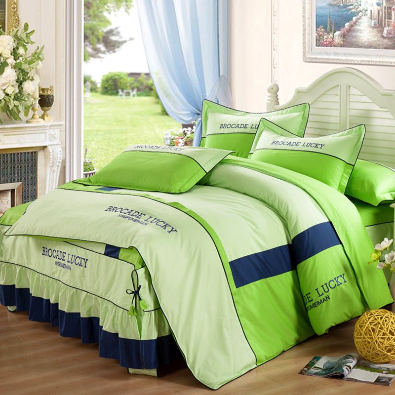 HKM-126227 Solid Color Cotton Bed Skirt Set of Four for 1.5m to 2.0m Beds