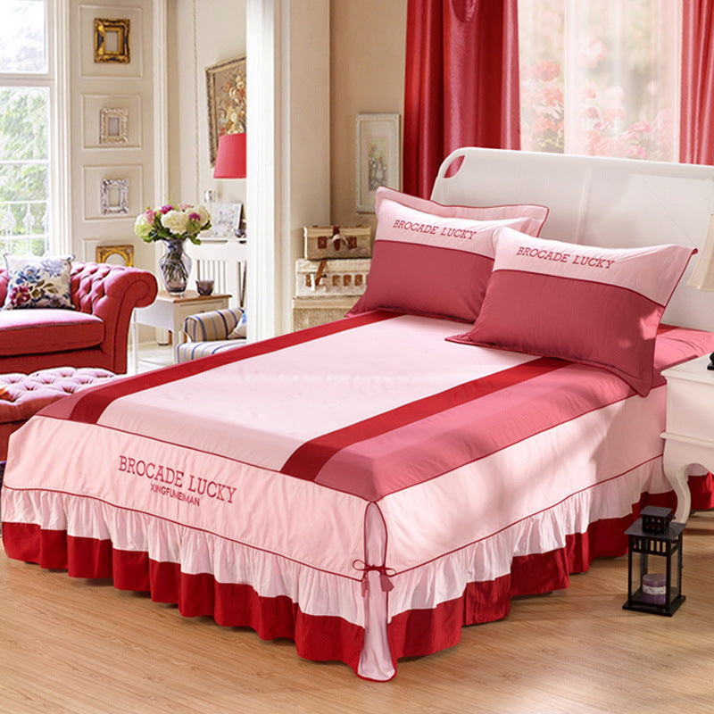 HKM-126227 Solid Color Cotton Bed Skirt Set of Four for 1.5m to 2.0m Beds