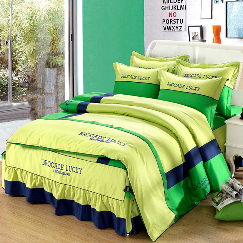 HKM-126227 Solid Color Cotton Bed Skirt Set of Four for 1.5m to 2.0m Beds