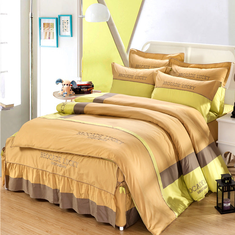 HKM-126227 Solid Color Cotton Bed Skirt Set of Four for 1.5m to 2.0m Beds