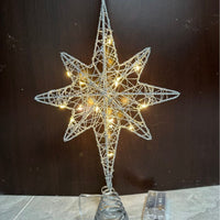 HKM-126227 Wrought Iron Star Tree Topper with LED Lights - Silver and Gold Options