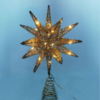 HKM-126227 Wrought Iron Star Tree Topper with LED Lights - Silver and Gold Options
