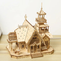 HKM-126419 3D Wooden Puzzle Villa Castle Model Kit - DIY Handmade Cottage House Toy for All Ages