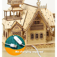 HKM-126419 3D Wooden Puzzle Villa Castle Model Kit - DIY Handmade Cottage House Toy for All Ages