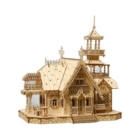 HKM-126419 3D Wooden Puzzle Villa Castle Model Kit - DIY Handmade Cottage House Toy for All Ages