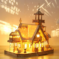 HKM-126419 3D Wooden Puzzle Villa Castle Model Kit - DIY Handmade Cottage House Toy for All Ages