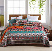 HKM-126419 Brushed Fabric Quilted Bed Cover Set - Striped Polyester Cotton, 220x240cm