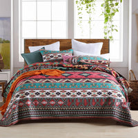 HKM-126419 Brushed Fabric Quilted Bed Cover Set - Striped Polyester Cotton, 220x240cm