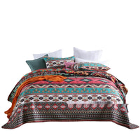 HKM-126419 Brushed Fabric Quilted Bed Cover Set - Striped Polyester Cotton, 220x240cm
