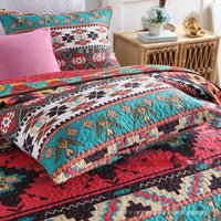 HKM-126419 Brushed Fabric Quilted Bed Cover Set - Striped Polyester Cotton, 220x240cm