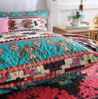 HKM-126419 Brushed Fabric Quilted Bed Cover Set - Striped Polyester Cotton, 220x240cm