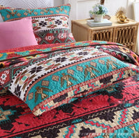 HKM-126419 Brushed Fabric Quilted Bed Cover Set - Striped Polyester Cotton, 220x240cm