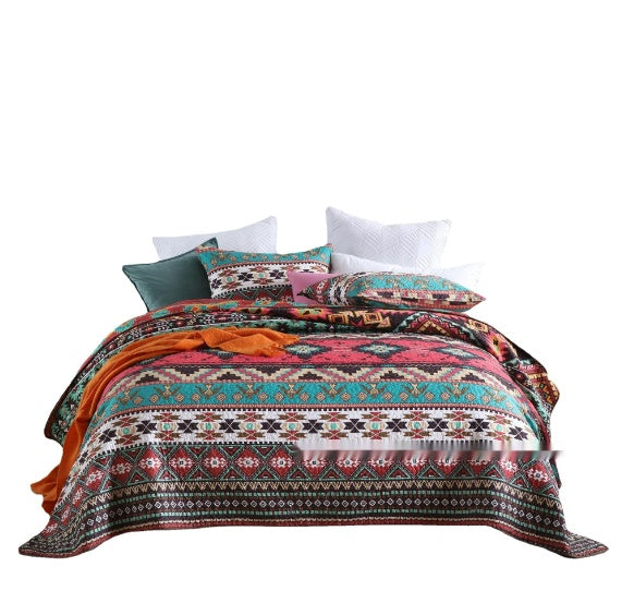 HKM-126419 Brushed Fabric Quilted Bed Cover Set - Striped Polyester Cotton, 220x240cm