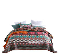 HKM-126419 Brushed Fabric Quilted Bed Cover Set - Striped Polyester Cotton, 220x240cm
