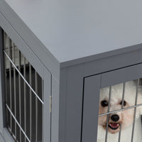 HKM-126419 Indoor Metal Dog Cage with Double Doors and Wooden Top, Grey - Space-Saving Design for Small to Medium Dogs