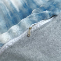 HKM-126419 Reversible Faux Rabbit Fur Duvet Cover Set in Camo & Gradient Boho Design, Ultra Soft and Hypoallergenic
