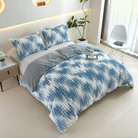 HKM-126419 Reversible Faux Rabbit Fur Duvet Cover Set in Camo & Gradient Boho Design, Ultra Soft and Hypoallergenic