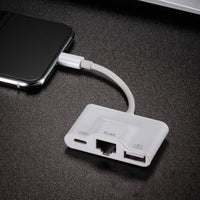 HKM-126611 Lightning to RJ45 3-in-1 OTG Adapter for Camera and Networking - Compatible with iPhone and iPad
