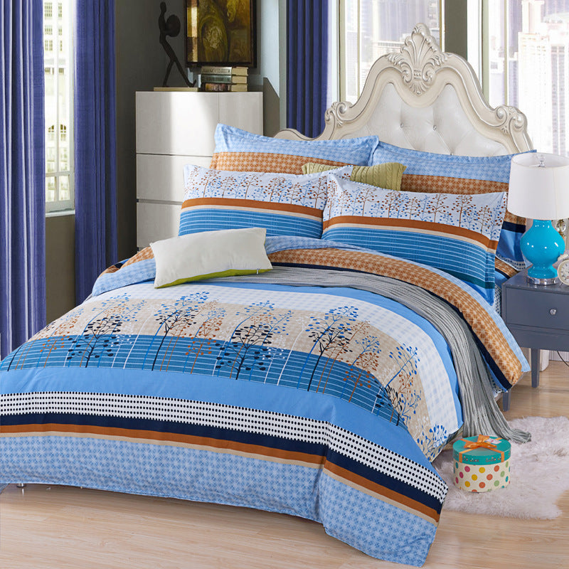 HKM-126739 Thickened Brushed Polyester-Cotton Blend Bedding Set - Art Big Flower Series, 4-Piece Design