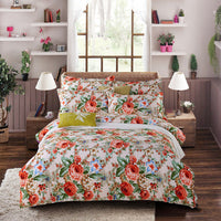 HKM-126739 Thickened Brushed Polyester-Cotton Blend Bedding Set - Art Big Flower Series, 4-Piece Design