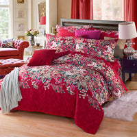 HKM-126739 Thickened Brushed Polyester-Cotton Blend Bedding Set - Art Big Flower Series, 4-Piece Design
