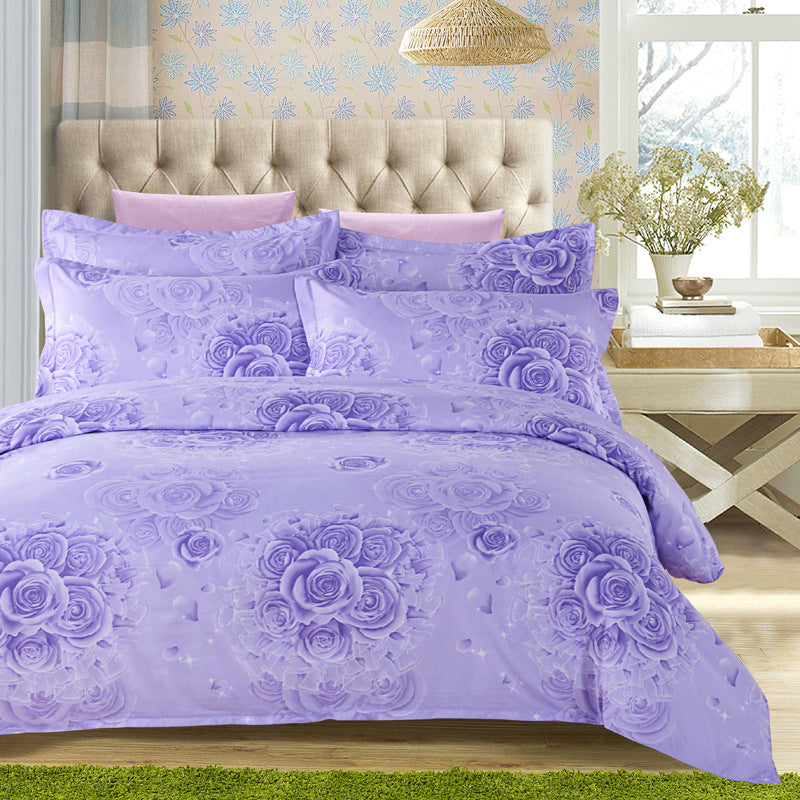 HKM-126739 Thickened Brushed Polyester-Cotton Blend Bedding Set - Art Big Flower Series, 4-Piece Design