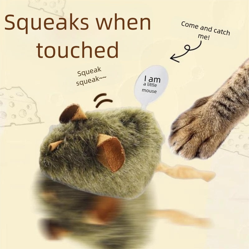 HKM-126867 Interactive Plush Mouse Cat Toy with Squeaking Sound - Bite-resistant and Automatic Chirping Chew Toy for Kittens