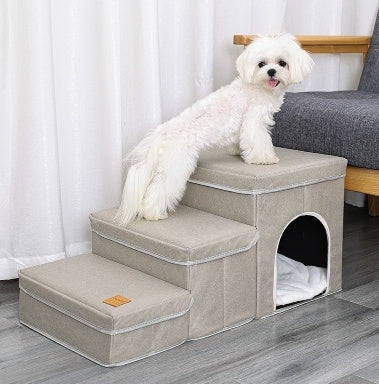 HKM-126931 Multifunctional Pet Stairs and Climbing Cat Kennel Cage in Various Plush Colors