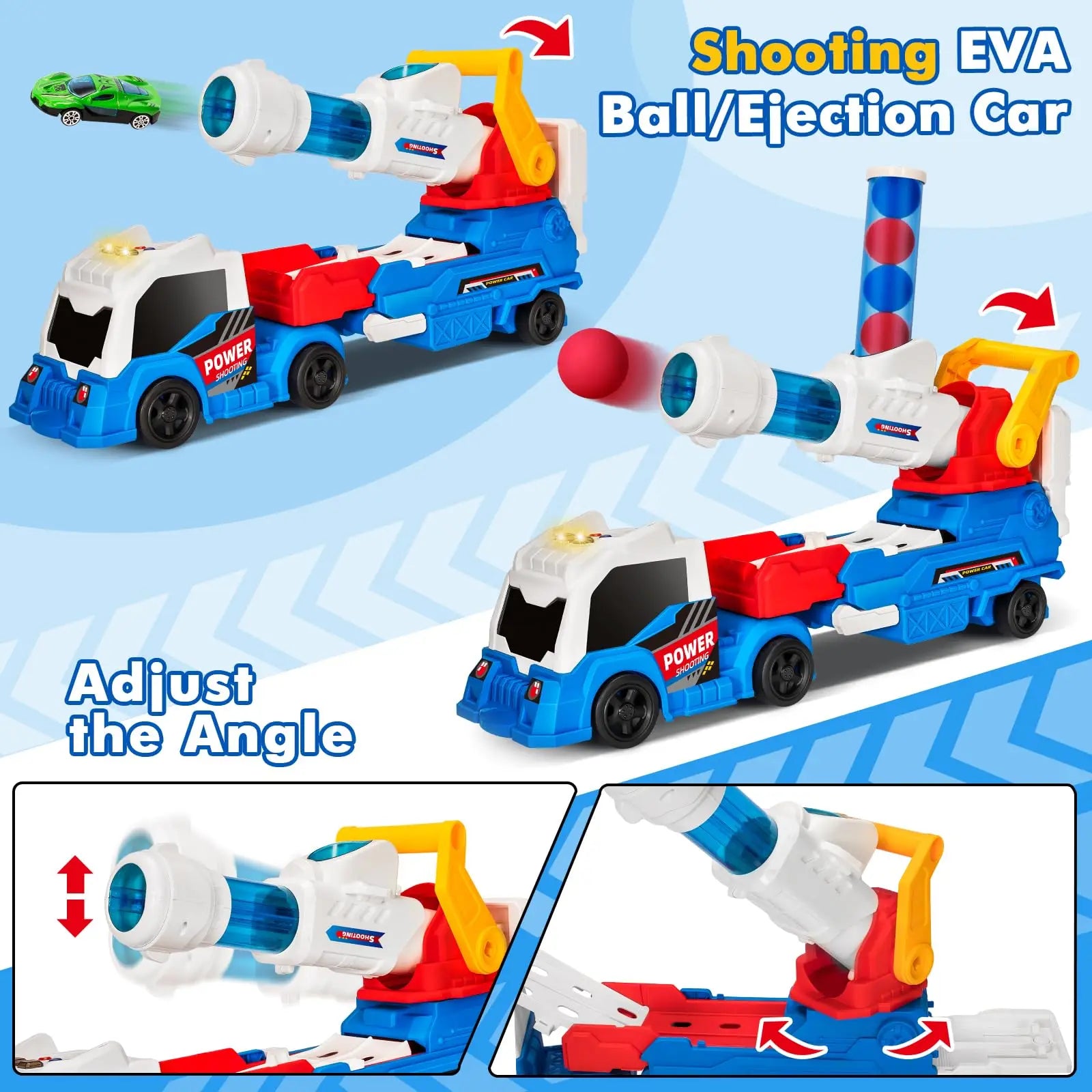 HKM-127059 2 in 1 Soft Ball Shooting Truck Toy with Mini Racing Cars for Kids Ages 2-13