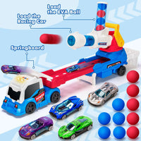 HKM-127059 2 in 1 Soft Ball Shooting Truck Toy with Mini Racing Cars for Kids Ages 2-13