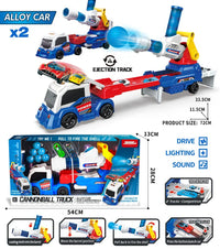 HKM-127059 2 in 1 Soft Ball Shooting Truck Toy with Mini Racing Cars for Kids Ages 2-13