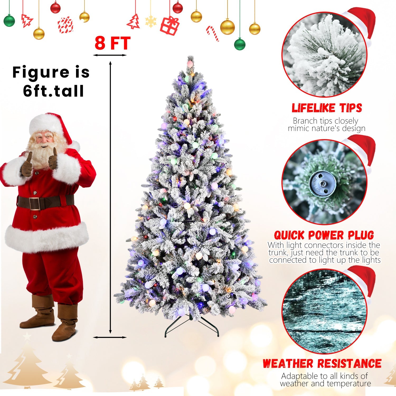 HKM-127187 7.5ft PE/PVC Mixed Christmas Tree with Memory Wire and Power Pole