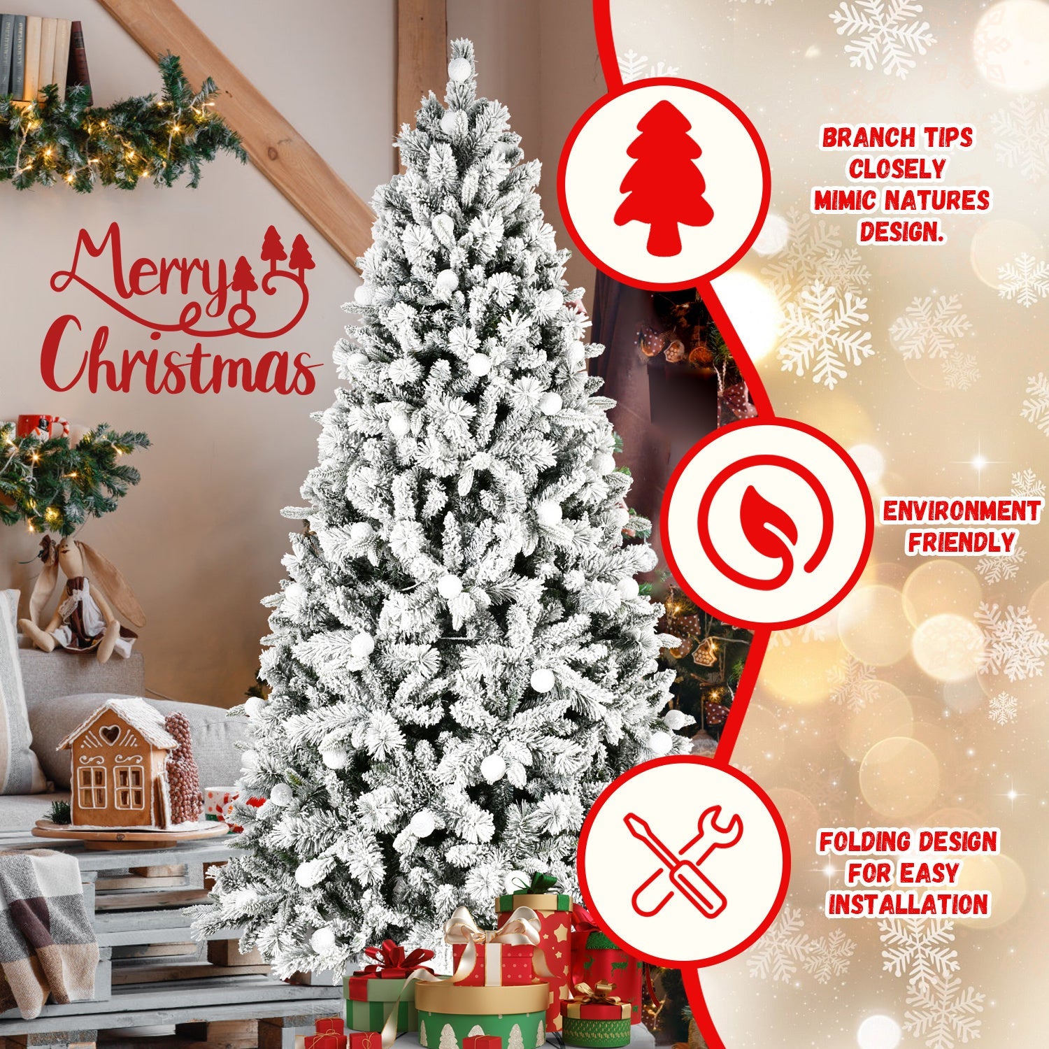 HKM-127187 7.5ft PE/PVC Mixed Christmas Tree with Memory Wire and Power Pole