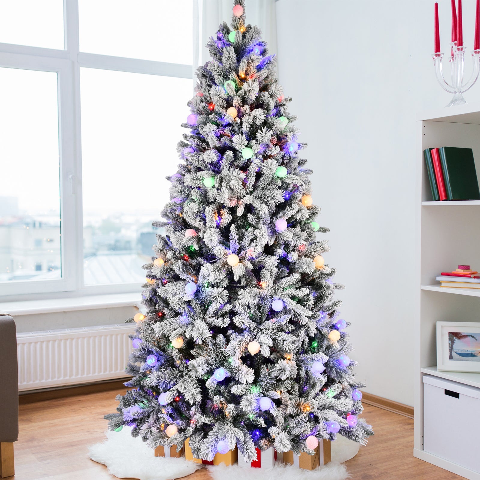 HKM-127187 7.5ft PE/PVC Mixed Christmas Tree with Memory Wire and Power Pole