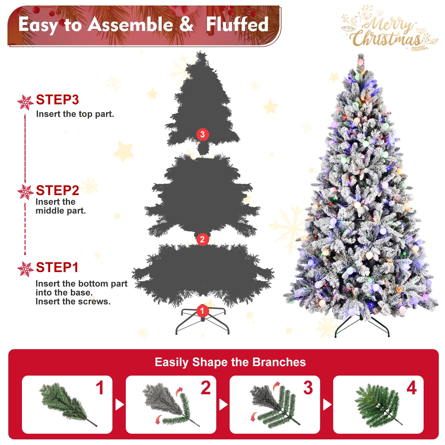 HKM-127187 7.5ft PE/PVC Mixed Christmas Tree with Memory Wire and Power Pole