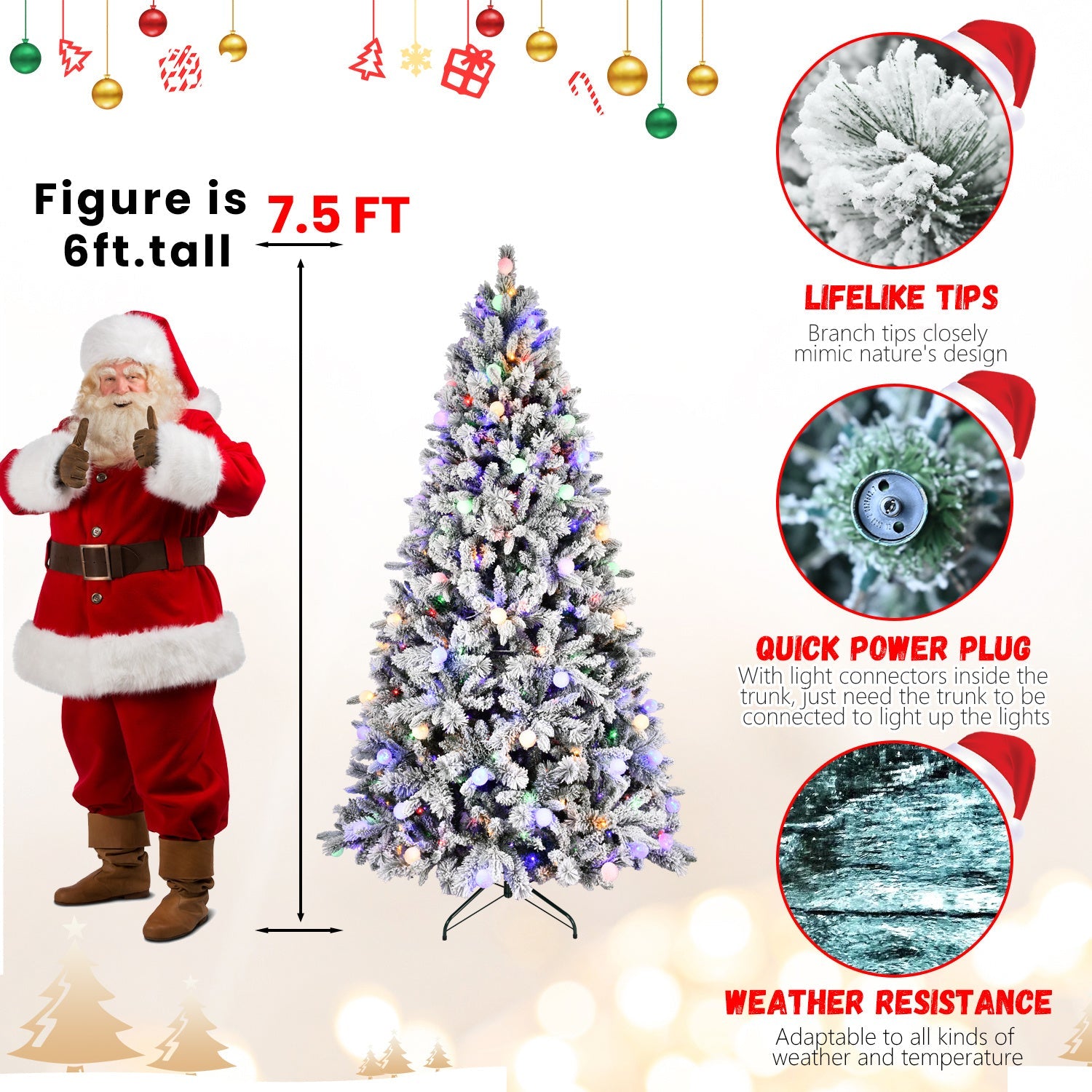 HKM-127187 7.5ft PE/PVC Mixed Christmas Tree with Memory Wire and Power Pole