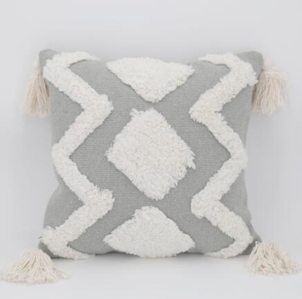 HKM-127251 Tufted Geometric Abstraction Cotton Throw Pillow in Mediterranean Style