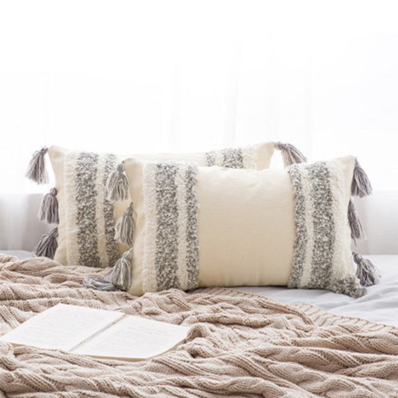 HKM-127251 Tufted Geometric Abstraction Cotton Throw Pillow in Mediterranean Style