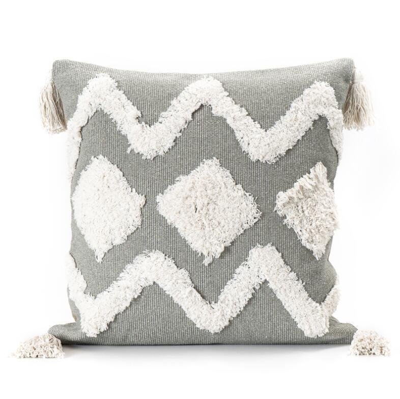 HKM-127251 Tufted Geometric Abstraction Cotton Throw Pillow in Mediterranean Style