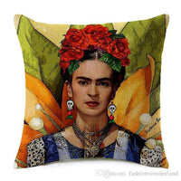HKM-127379 Frida Kahlo Inspired Digital Print Linen Pillow Cover - 45x45cm